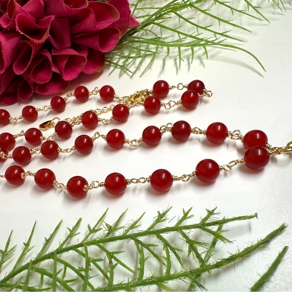 NEW⚜️Red Jade & Freshwater Pearl Handmade Necklace - Picture 5 of 7